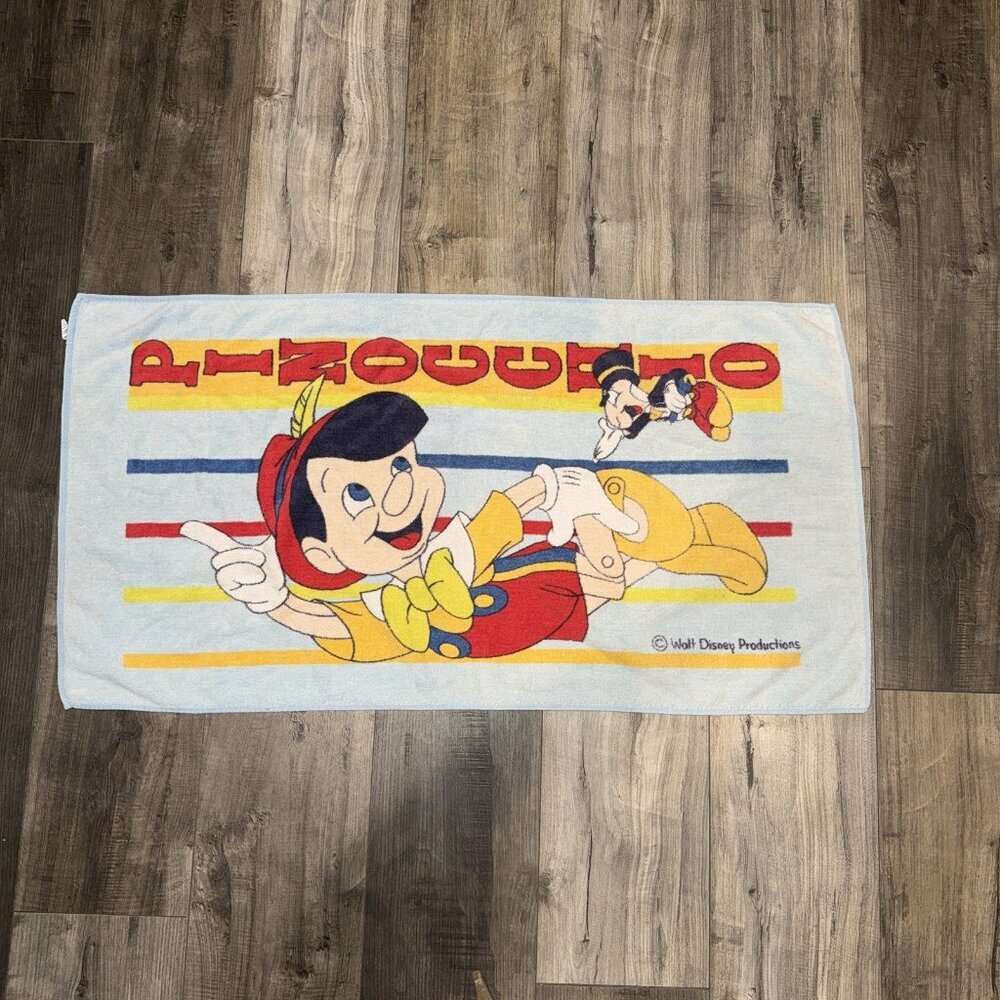Vintage‎ Disney Pinocchio & Jiminy Cricket Beach Towel Franco USA